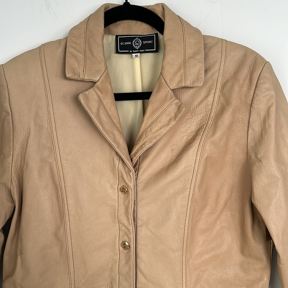 St John Sport by Marie Gray Vintage Leather Jacket Women Tan Medium Size - Picture 6 of 6
